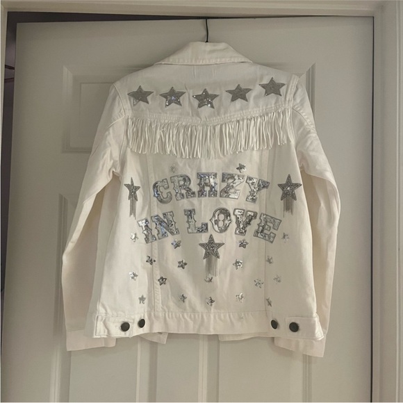 Show Me Your Mumu CRAZY IN LOVE White Fringe Tassel Embellished Denim Jacket - Picture 5 of 9